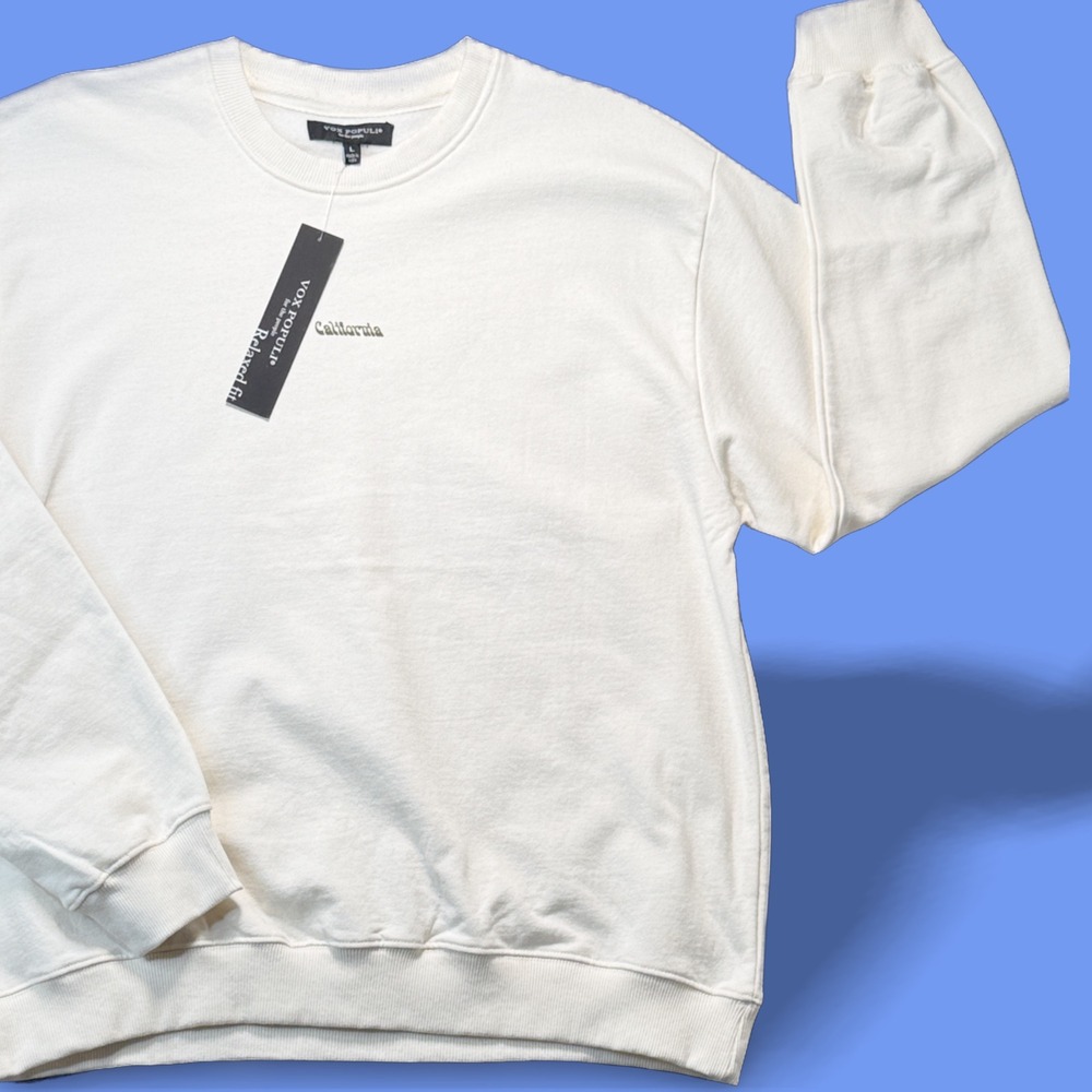 Vox Populi Crewneck Sweatshirt California Athleisure Relaxed Fit Ivory Men Large